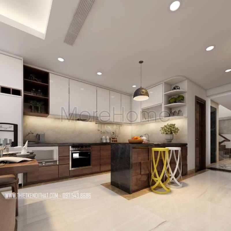 Thiết kế nội thất phòng bếp gỗ công nghiệp hiện đại cho nhà phố Lò Đức Thiết kế nội thất phòng bếp