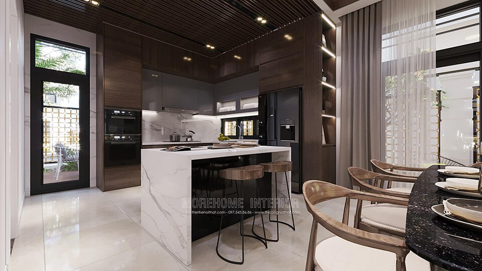 Mẫu thiết kế phòng bếp biệt thự cao cấp theo phong cách hiện đại Thiết kế nội thất phòng bếp