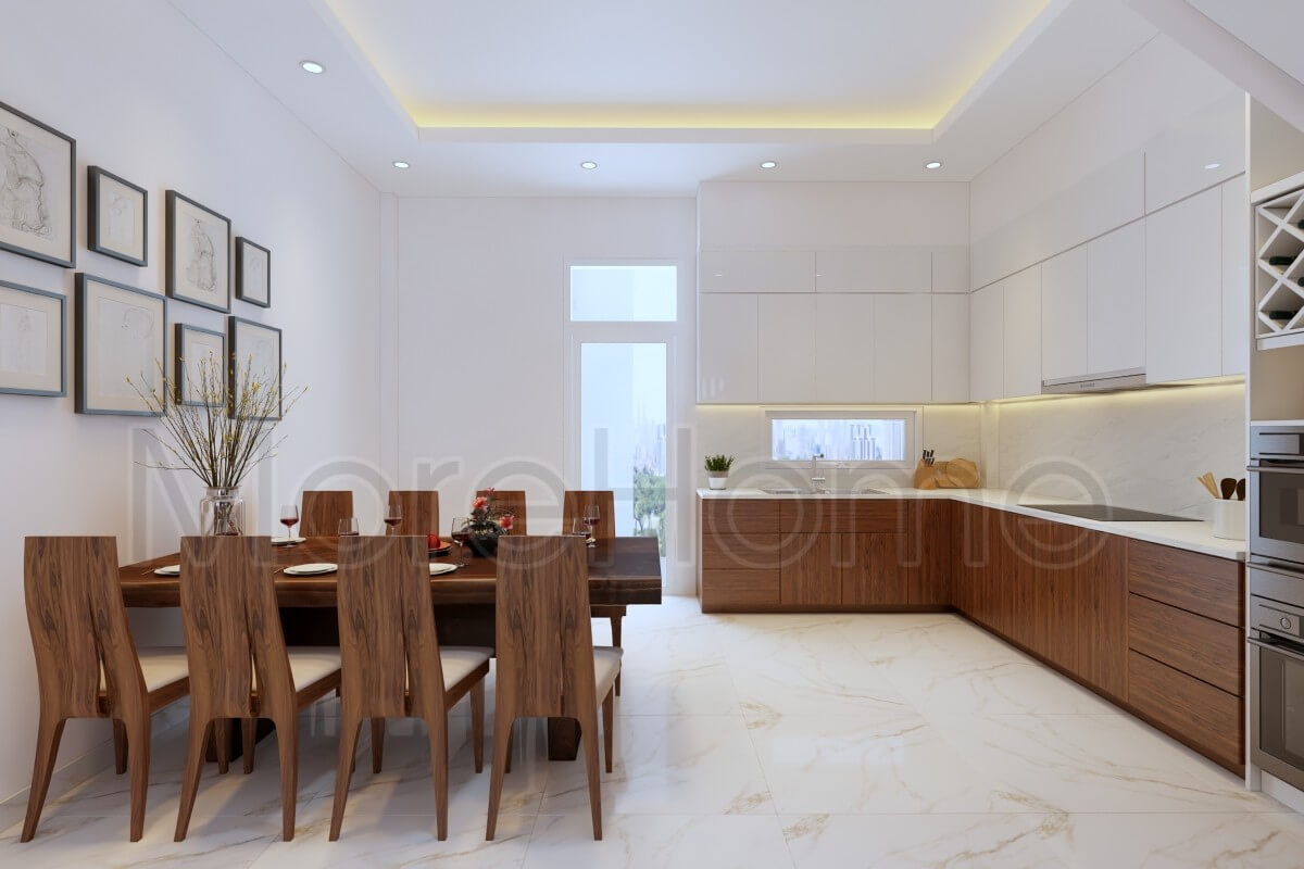 Thiết kế nội thất gỗ phòng ăn liền bếp hiện đại cho nhà phố chung cư, biệt thự. Thiết kế nội thất phòng bếp